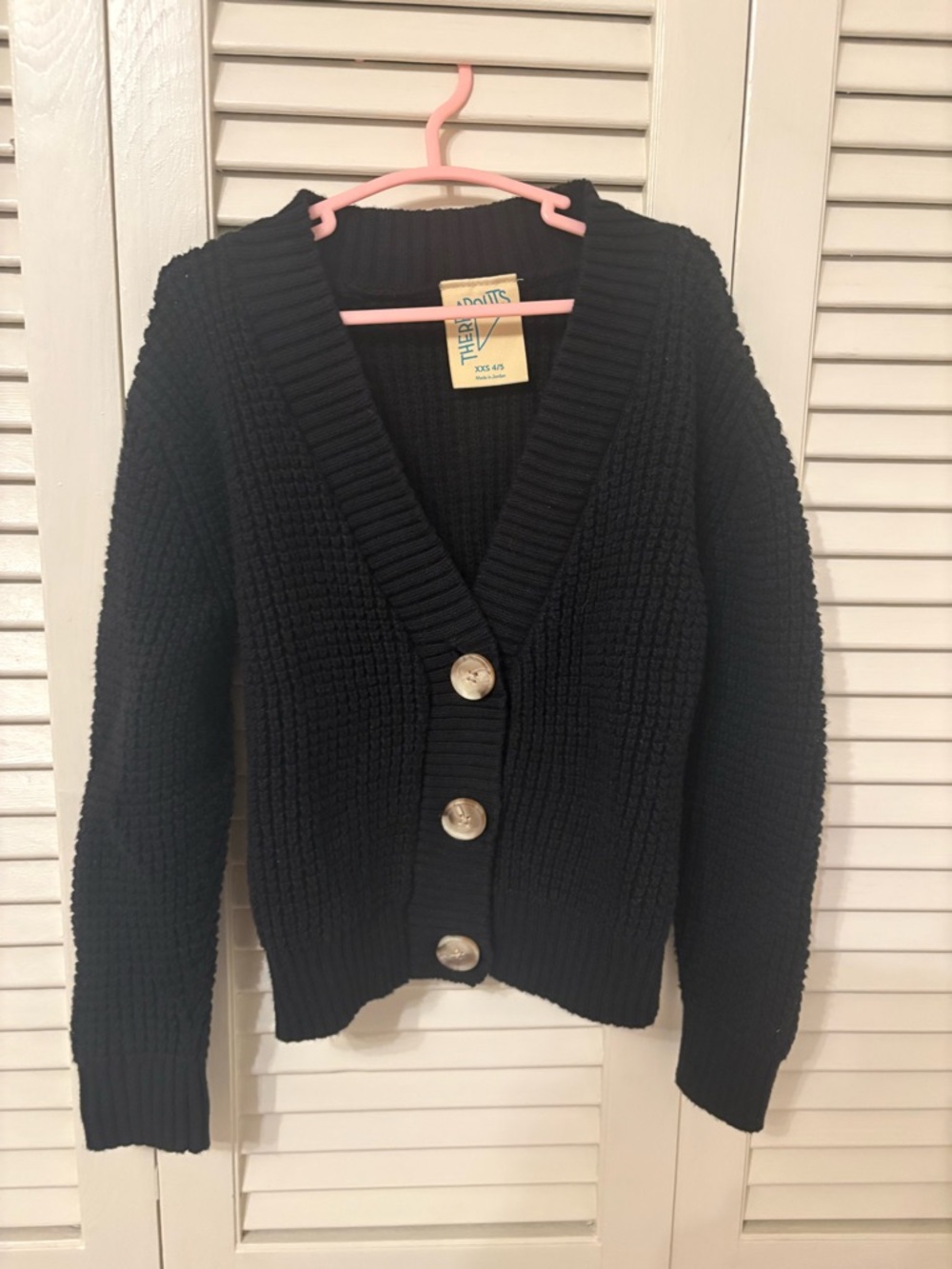 Chunky Black V-Neck Button Cardigan Sweater for Kids